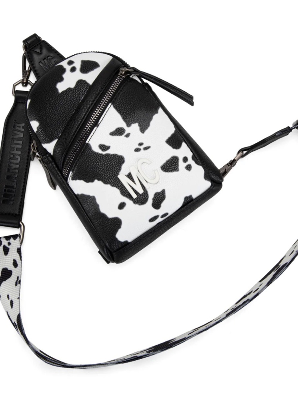 Cow-Print Sling Crossbody Bag in Black & White - Picture 9 of 9